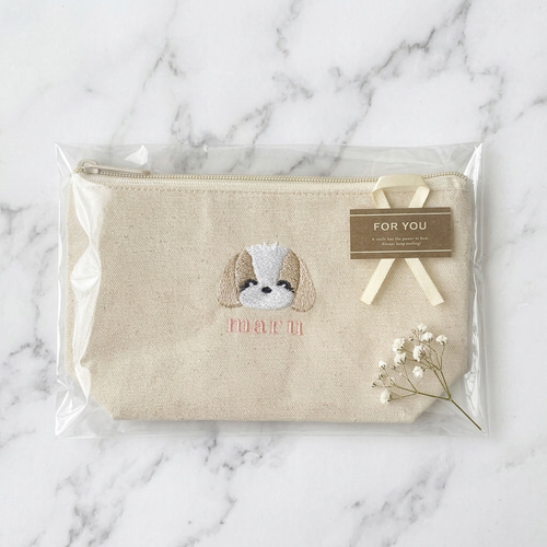 ポーチ｜うちの子刺繍＊名入れ＊やさしい犬モチーフのオーダー品