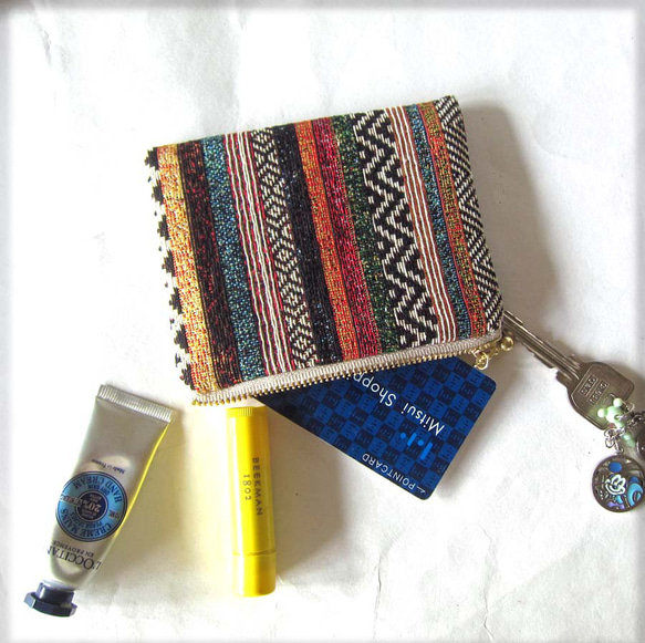 再販スペイン生地　S色のミルフィーユ　ポーチ　ボーダー・ストライプ　コスメ入れ　薬入れ　鍵入れ　小物整理 2枚目の画像