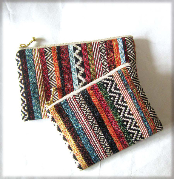 再販スペイン生地　S色のミルフィーユ　ポーチ　ボーダー・ストライプ　コスメ入れ　薬入れ　鍵入れ　小物整理 5枚目の画像