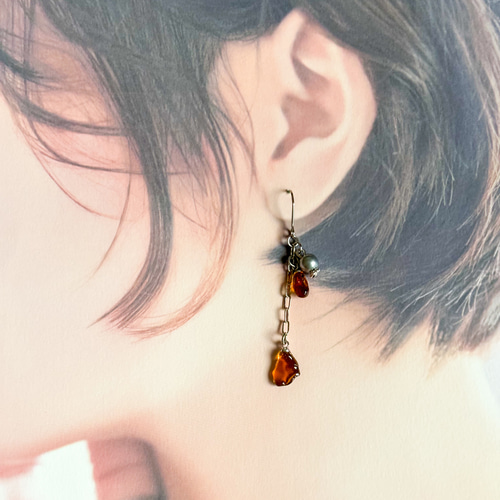393≫シーグラスのロングピアス イヤリング ピアス（フック・チェーン 