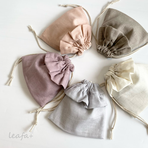 ダブルガーゼのミニ巾着 フリル付き 選べるカラー 巾着袋 leafa+ 通販