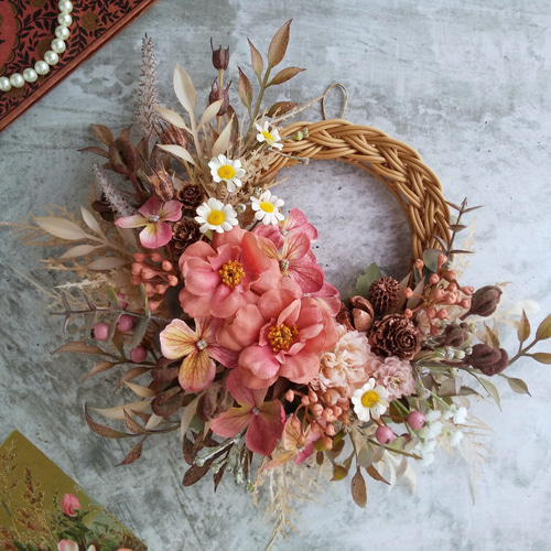 Lune Bonheur<jardin d'automne>*春フラワーリース*玄関 Lune Bonheur<jardin d'automne>*春フラワーリース*玄関