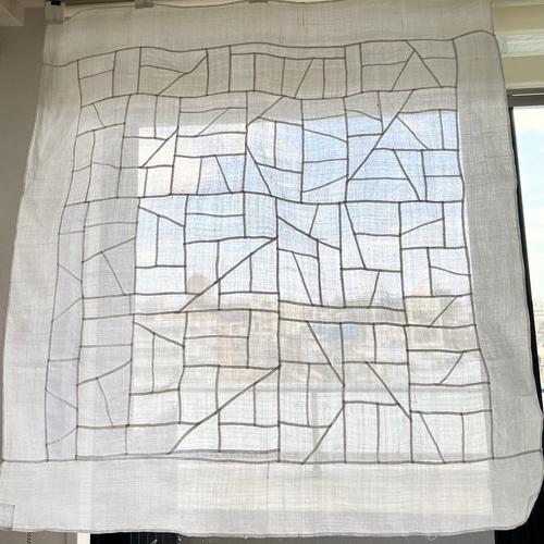 永遠の布 青い刺繍 大判ポジャギ 105×185cm カーテン MMM MADE