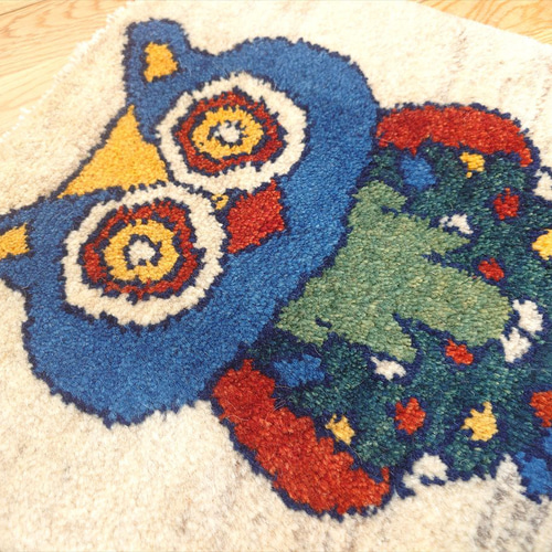 夏入荷】ペルシャ ギャッベ ミニマット 41x37.5cm フクロウ