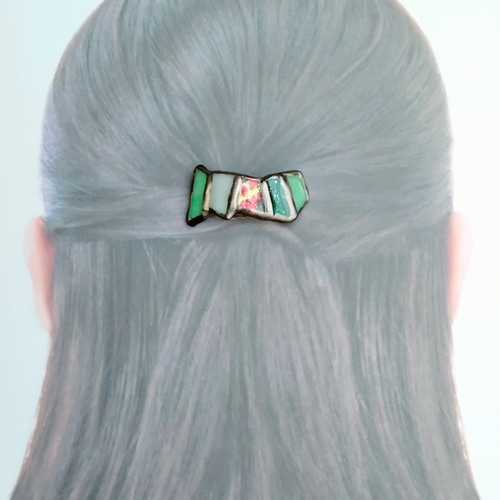 ステンドグラス風 ヘアカフ/ポニーフック レジン 〜メロンクリーム