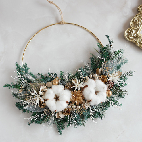【専用】フラワーリース 春待月3 ライトブルー＆シルバー クリスマスリース クリスマスリース 25cm ブルーリース ドライフラワーのリース