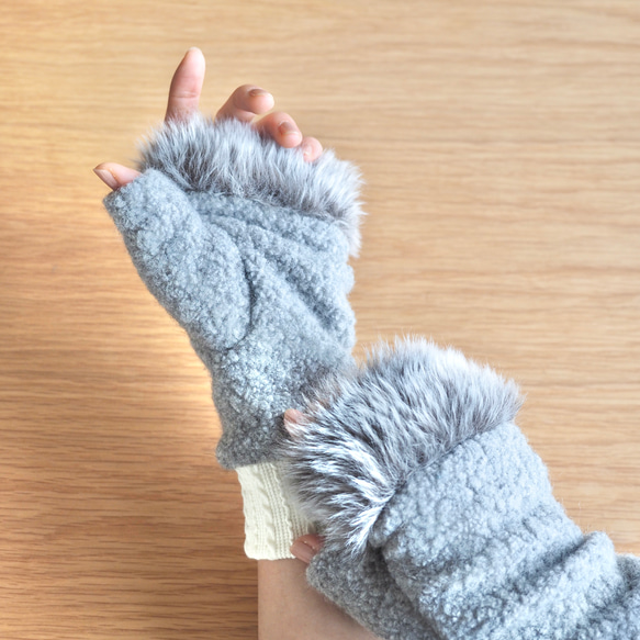 すぐ届く！ふんわりエコファーと尾州ウールのあったかアームウォーマー全2色・ギフトにも 9枚目の画像