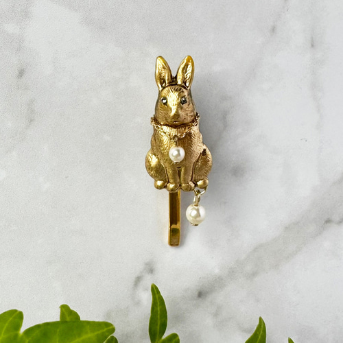 no.1566 レジン ヘアゴム ブローチ ポニーフック うさぎ no.1566