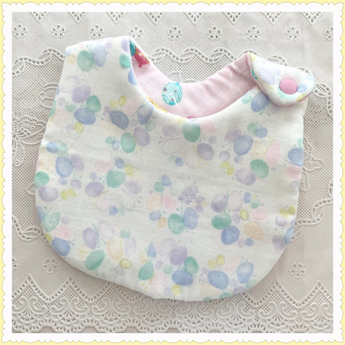 ベビースタイ ふわふわ リバーシブル 《水彩 蝶 バタフライ フラワー