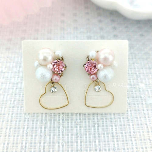 ♡ハンドメイド♡ビジューピアスイヤリング10月ローズクォーツ Jeweliss 6種類から選べる 天然石 10月 誕生石 ローズクォーツ