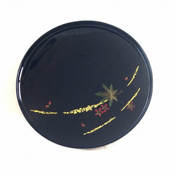 【輪島応援】輪島塗　８寸丸盆　金箔春秋 1枚目の画像