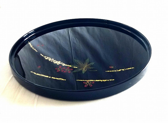 【輪島応援】輪島塗　８寸丸盆　金箔春秋 3枚目の画像