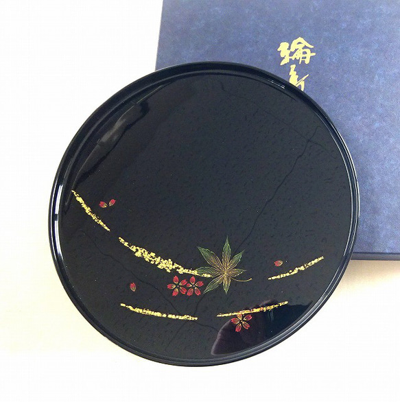 【輪島応援】輪島塗　８寸丸盆　金箔春秋 2枚目の画像
