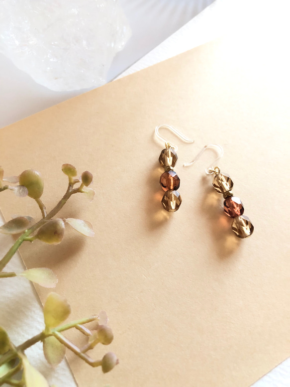 チェコビーズピアス／ブラウン系カラー/秋色 ピアス（その他