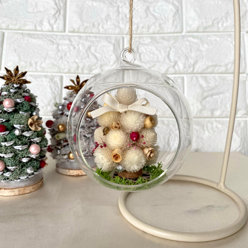 千日紅のミニツリー/ガラスドーム クリスマス クリスマスツリー