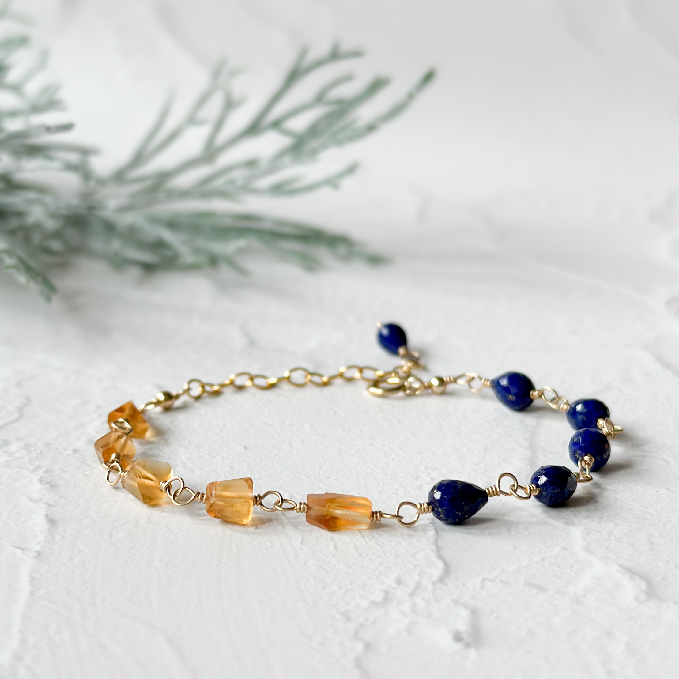 14kgf*夜空色*ラピスラズリとシトリンのバイカラーブレスレット
