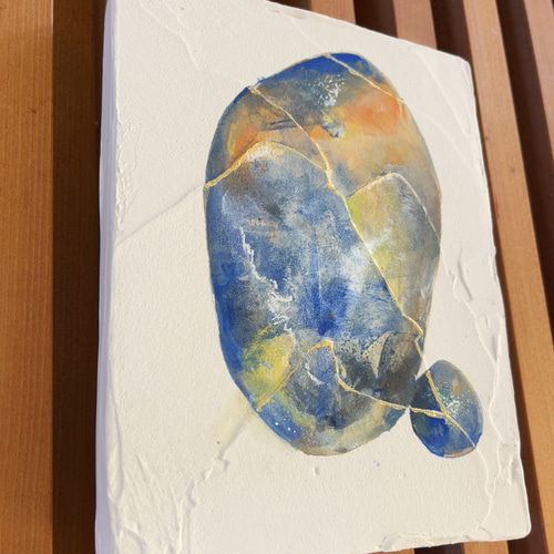 雫の石ー青 【原画/木製パネルF0/アクリル画】漆喰アート