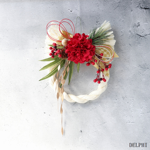 しめ縄リース　ブルーダリアとシックな小薔薇 しめ縄リースブルーダリアとシックな小薔薇