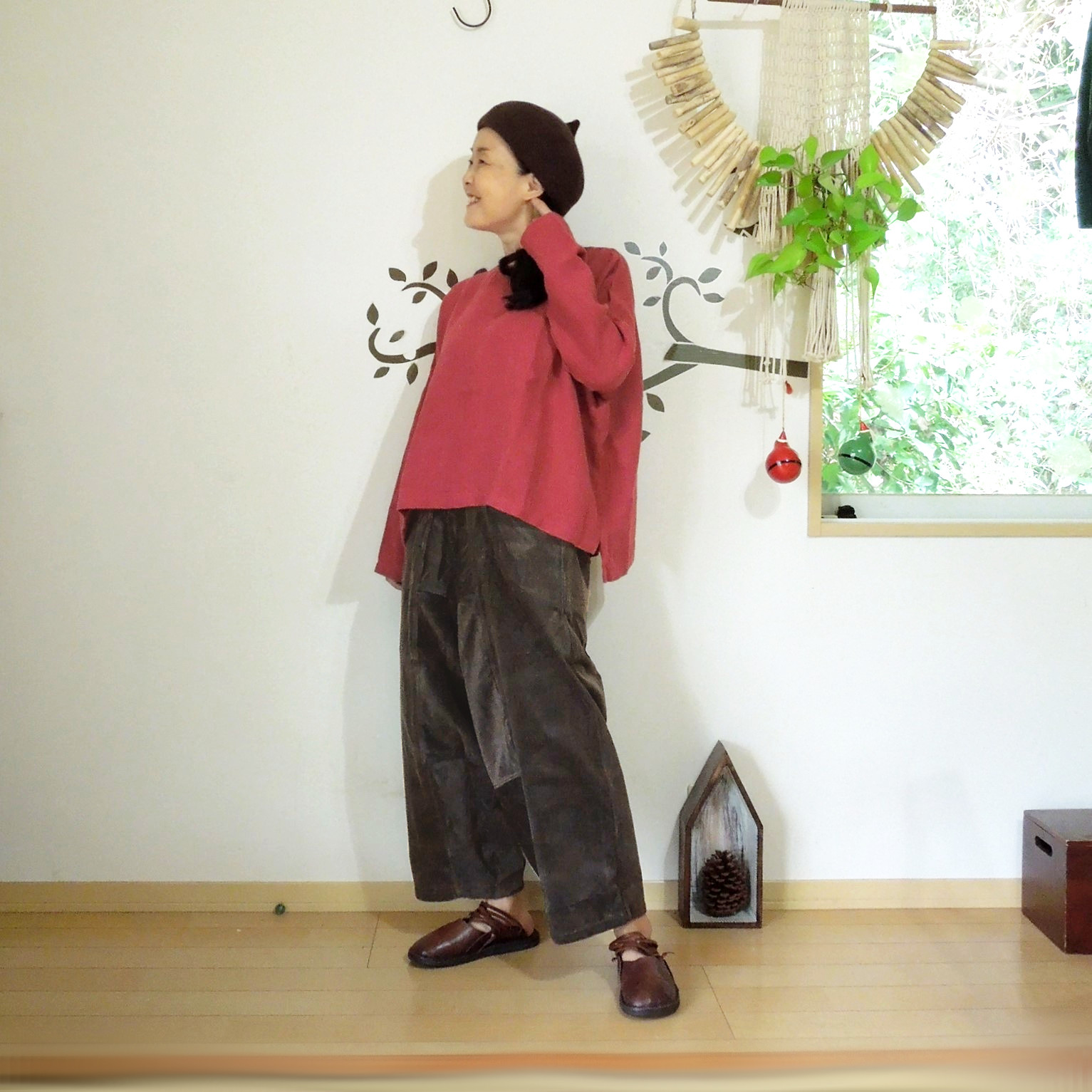 bighug ラミー×リネン ブラウス●チェリー