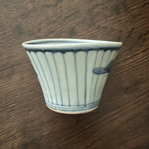 古伊万里】染付交叉草文（檜垣草）蕎麦猪口｜江戸中期〜後期