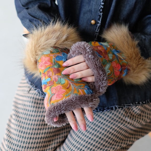 配套圍脖有售！ Suzanne 環保皮草手套（24w-12）駝色 第1張的照片