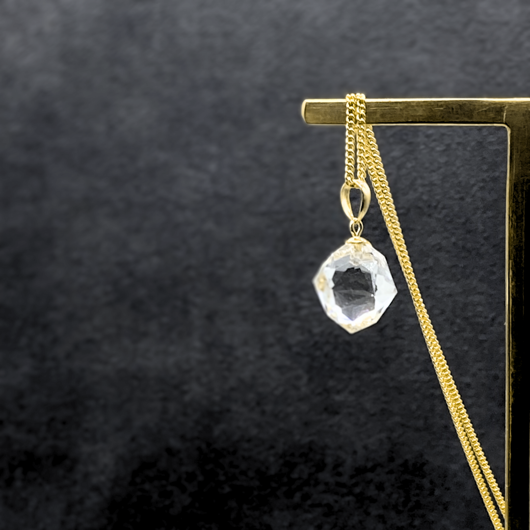 K18 名工品 11mm 麻の葉 クォーツ/白水晶  天然石ネックレス - 麻の葉 S -clear-