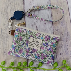 パスケース入れパスポケットハンドメイド撥水加工生地刺繍水色系