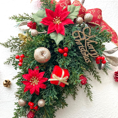 超早割クリスマス2025 壁掛けできるクリスマスツリースワッグ フェイク