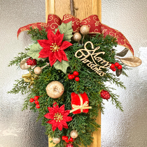 超早割クリスマス2025 壁掛けできるクリスマスツリースワッグ フェイク