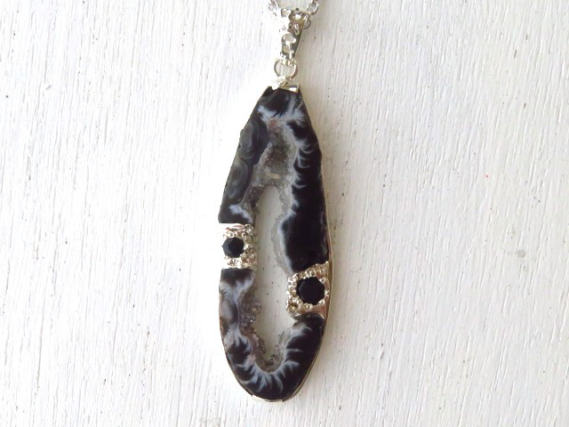 シルバー　結晶メノウ /オニキス　ペンダントネックレス