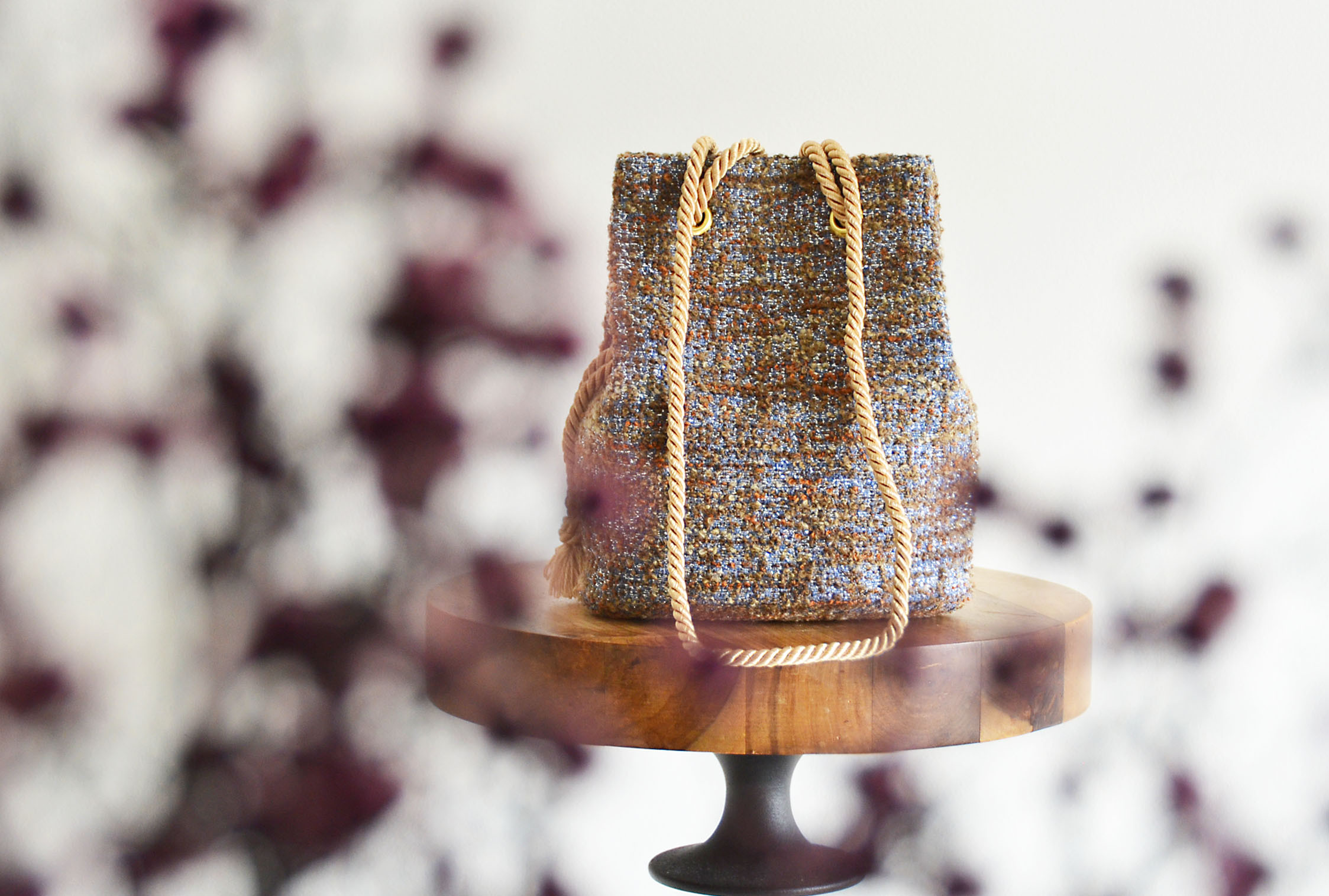 最後の１点フランス製高級ファンシーラメツイード 2wayポシェットマリンバッグ ブラウンブルー 成人式・和装・卒業式にも