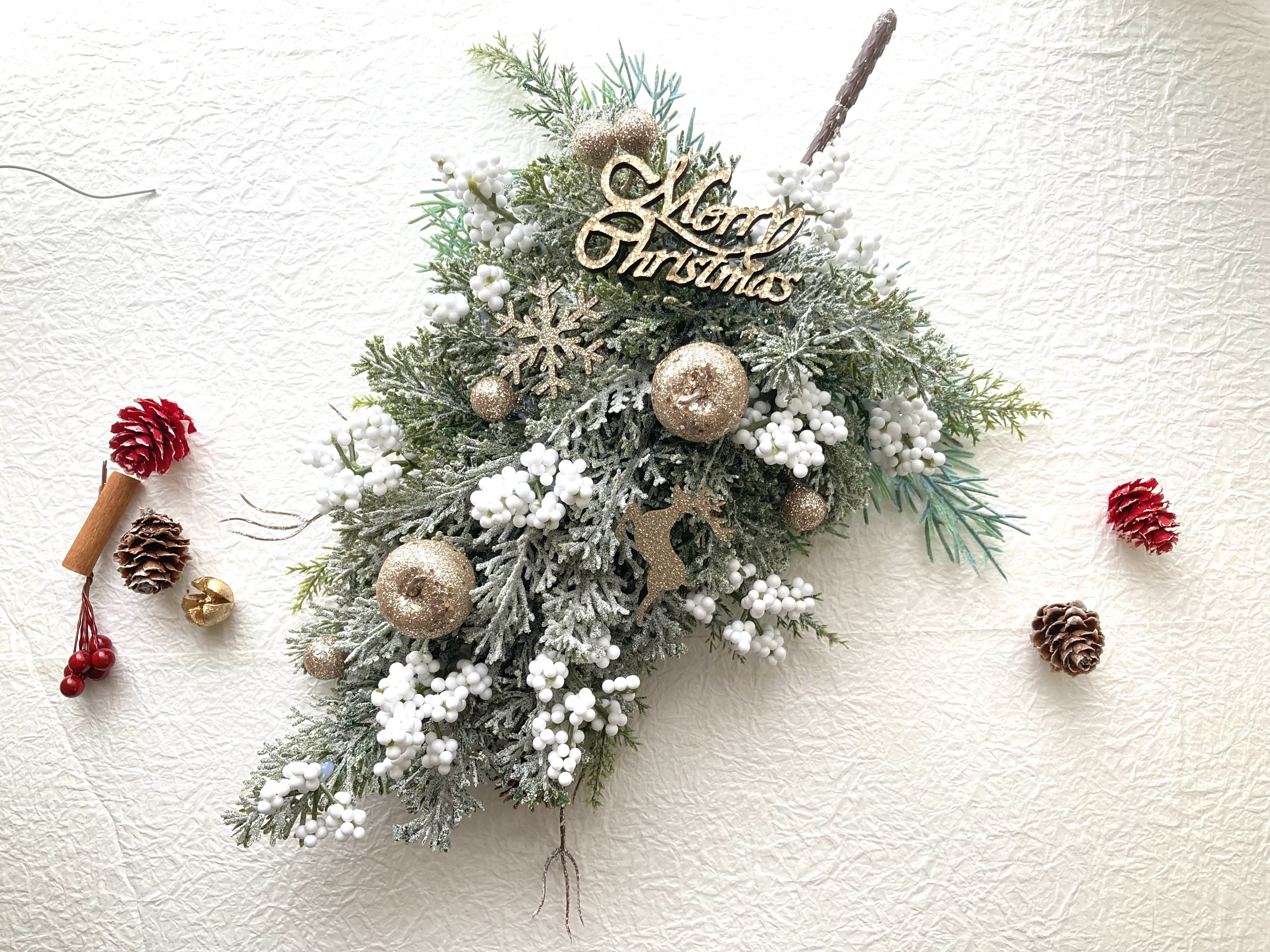 超早割クリスマス2025 新作壁掛けできるクリスマススワッグ ホワイトシャンパンゴールド系 クリスマス雑貨