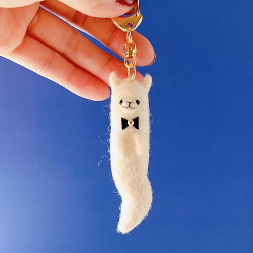 ハロウィン】アルパカの毛で作った アルパカキーホルダー（ホワイト