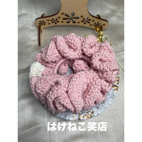 フリル付きミンクケープ　シュシュ フリルの様な可愛い手編みピンクシュシュ シュシュ ばけねこ笑店 通販