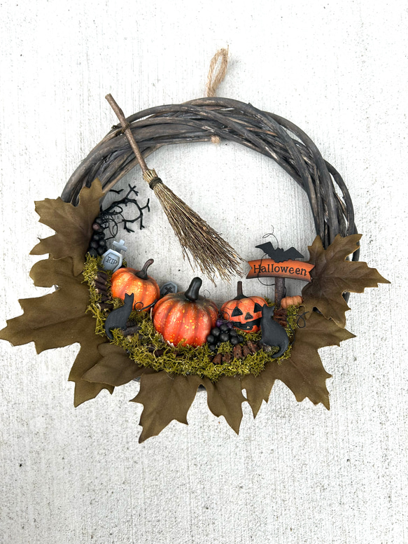 ハッピーハロウィンリース②★Halloween箱庭リース★ほうき付き★ 1枚目の画像
