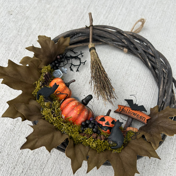 ハッピーハロウィンリース②★Halloween箱庭リース★ほうき付き★ 5枚目の画像