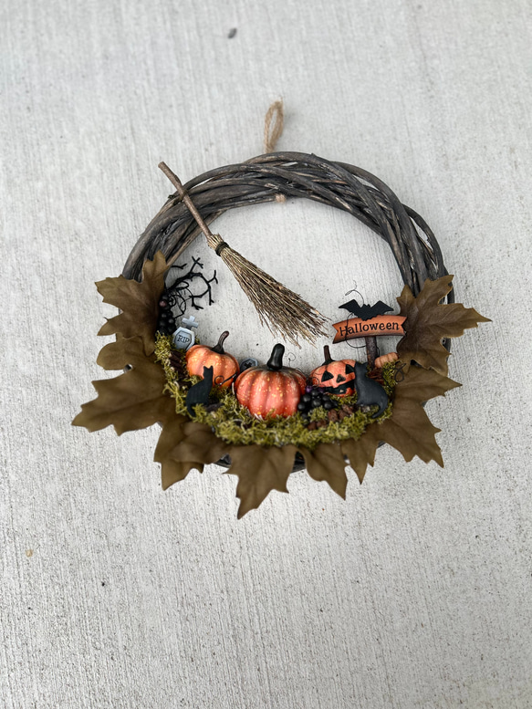 ハッピーハロウィンリース②★Halloween箱庭リース★ほうき付き★ 4枚目の画像