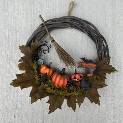 ハッピーハロウィンリース②★Halloween箱庭リース★ほうき付き★ 2枚目の画像