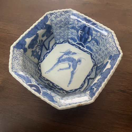 伊万里染付麒麟八角鉢＜金継ぎしました＞ お椀・ボウル・鉢 antique