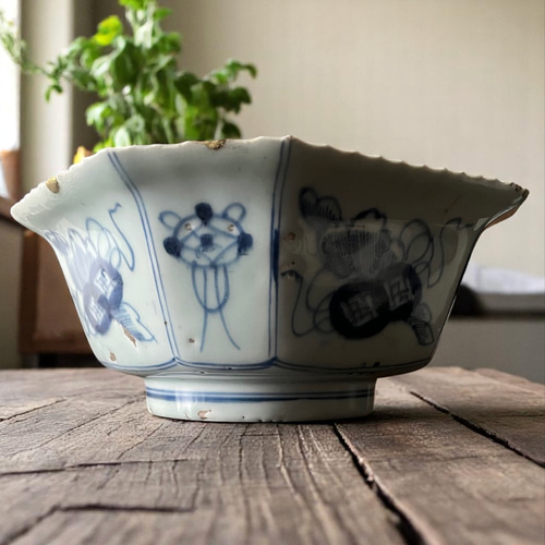 伊万里染付麒麟八角鉢＜金継ぎしました＞ お椀・ボウル・鉢 antique