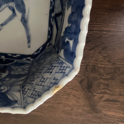 古伊万里　金魚　梅　波　八角鉢 古伊万里金魚梅波八角鉢