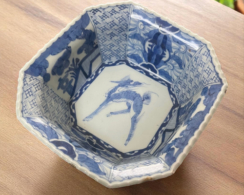 T234-3 江戸期　古伊万里染付　丼　鉢　麒麟　N文 T234-3 江戸期 古伊万里染付 丼 鉢 麒麟 N文 - メルカリ