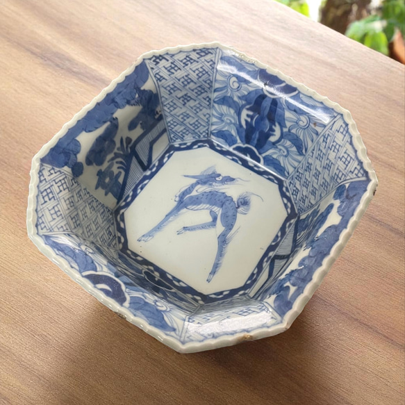 伊万里染付麒麟八角鉢＜金継ぎしました＞ お椀・ボウル・鉢 antique