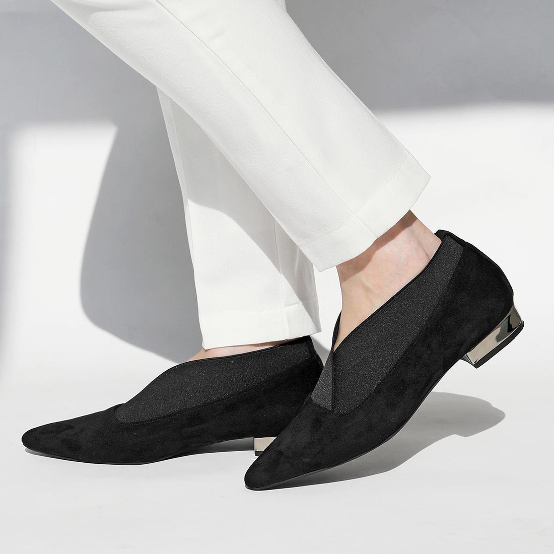 脱ぎ履きラクチン！ 柔らかい履き心地のスエード調コンビブーティ♪普段使いもお仕事にも◎【S/M/L/LL】