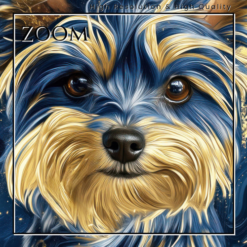 アクリル画 犬 ヨークシャテリア 絵画 青と金 - ヨークシャーテリア犬 No.3】ヨーキー・ペットロス