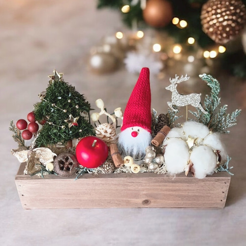 サンタさんのクリスマスアレンジ 赤 クリスマス ボックスフラワー