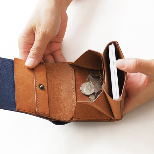 使いやすい 三つ折り財布 （ギボシVer）【ブルー】 革 メンズ