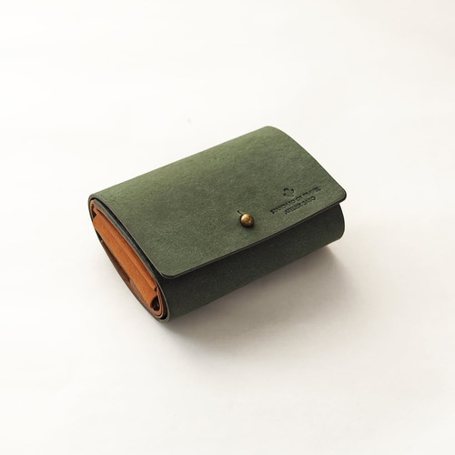 使いやすい 三つ折り財布 （ギボシVer）【グリーン×ブラウン】 革