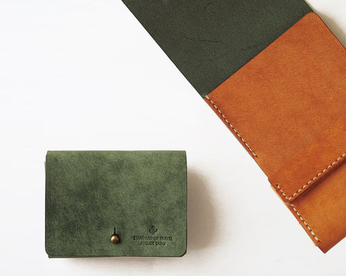 使いやすい 三つ折り財布 （ギボシVer）【グリーン×ブラウン