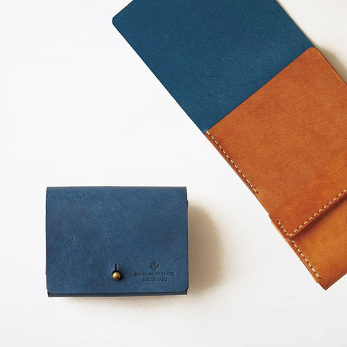 使いやすい 三つ折り財布 （ギボシVer）【ブルー×ブラウン】 革 メンズ